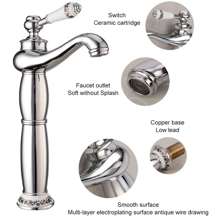 Antique Bronze Gold Black Crane Basin Faucet – Tall Bathroom Basin Sink Mixer Hot and Cold Water Tap
