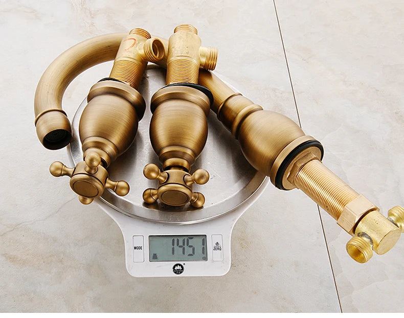 ELLEN Antique Bronze Bath Sink Faucet Double Handle Basin Sink Faucet Hot and Cold Water Mixer 3 Hole Bathroom Faucet ELF8001-3