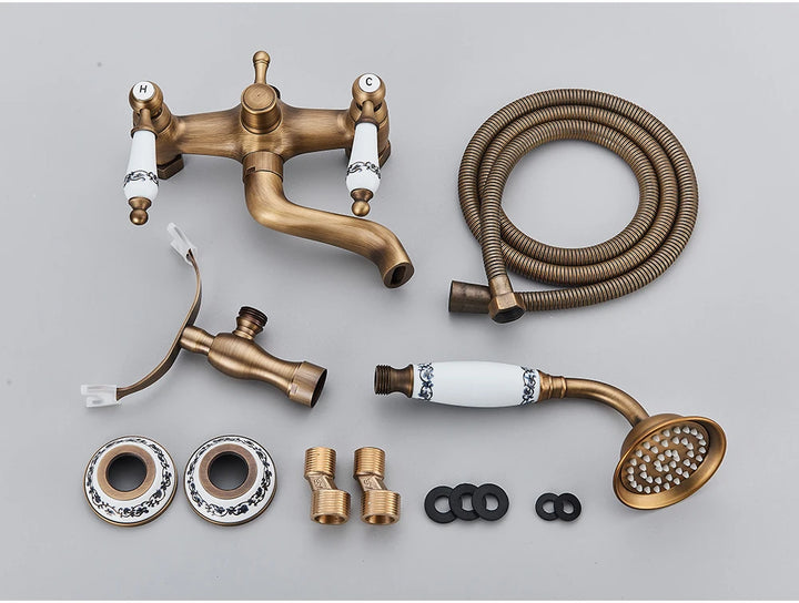 POIQIHY Golden Black Bathtub Shower Faucets Bathroom Wall Bath Shower Set Brass Mixer Tap Swivel Tub Spout Bath Shower Mixers