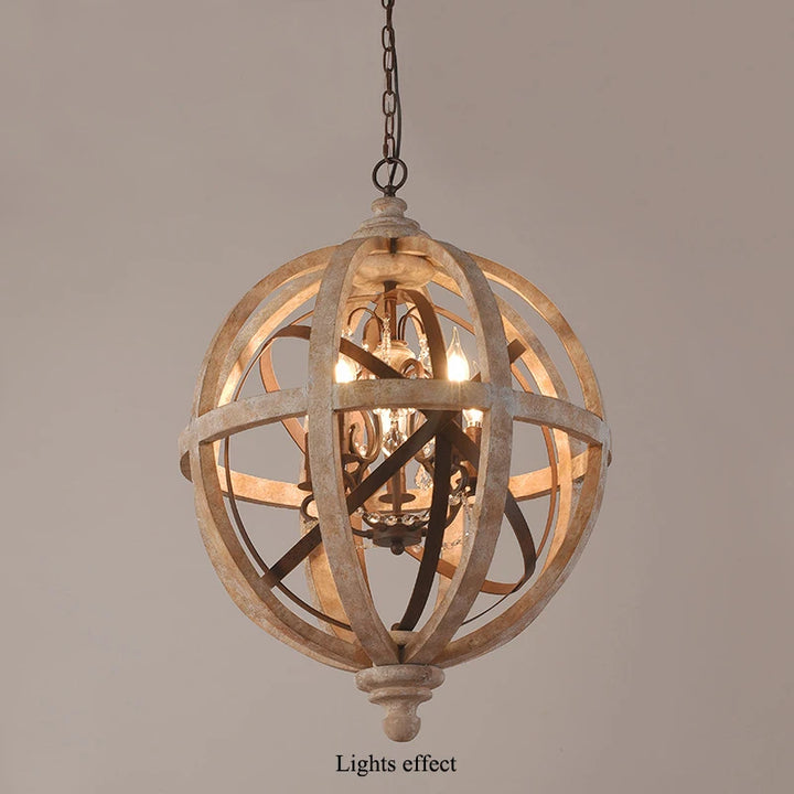 Retro solid wood Hanging Chandelier led in the living room Modern home decor Fixture Round Loft Suspension Crystal lighting