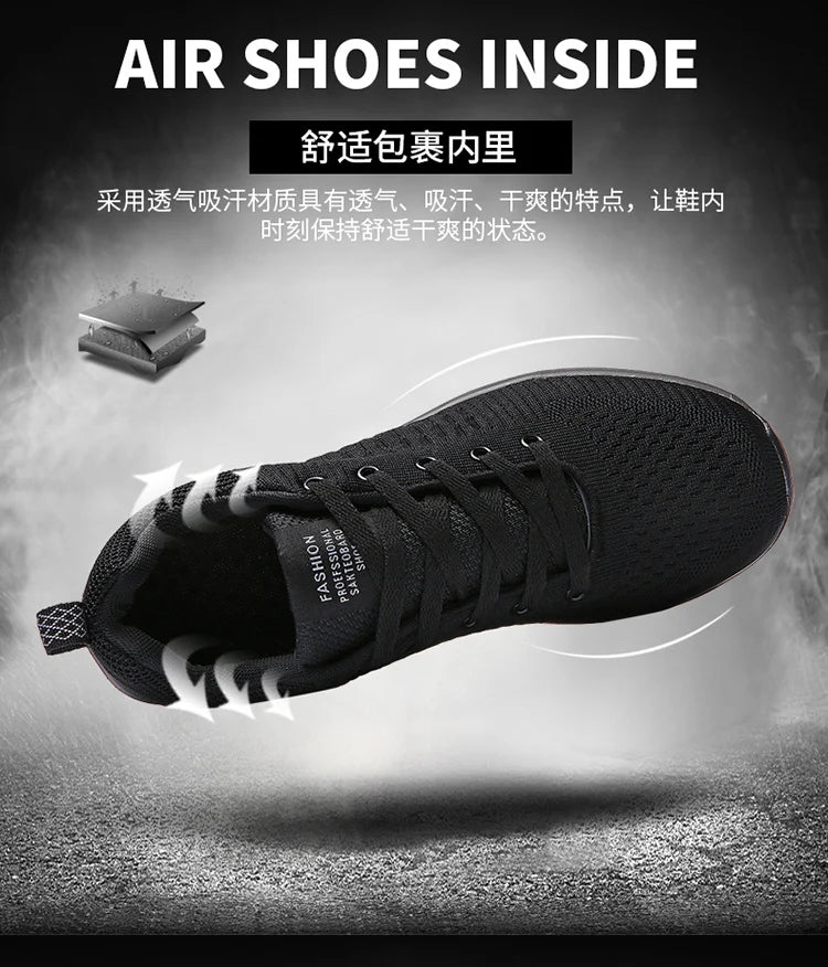 Light Sports Shoes Men Women Black Knit Sneakers Big Size 48 Breathable Casual Walking Shoes Zapatillas