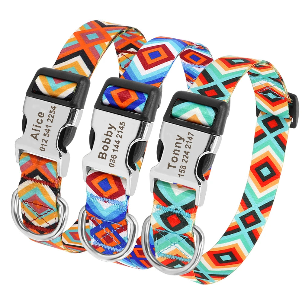 Personalized Small Medium Large Dog Cat Nylon Collar Custom Engraved Name ID Adjustable