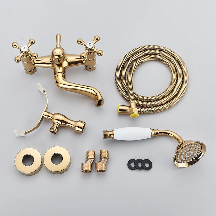 POIQIHY Golden Black Bathtub Shower Faucets Bathroom Wall Bath Shower Set Brass Mixer Tap Swivel Tub Spout Bath Shower Mixers