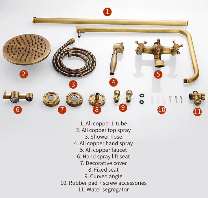 Antique Rain Shower Faucets Set with Hand Brass Wall Mounted Shower Mixer for Bathroom Bath Luxury Rainfall Shower Set EL4006T