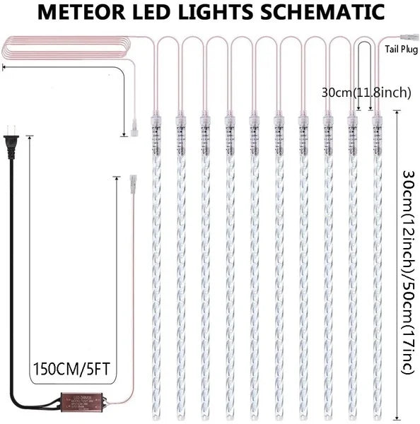 LED Meteor Shower Rain Lights Waterproof Falling Raindrop Fairy String Light 30/50CM