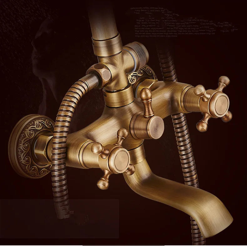 ZGRK Classic Rainfall Shower Set Antique Bronze Bath Shower Faucet Set Copper Wall Mounted Swivel Spout Mixer Tap Shower System