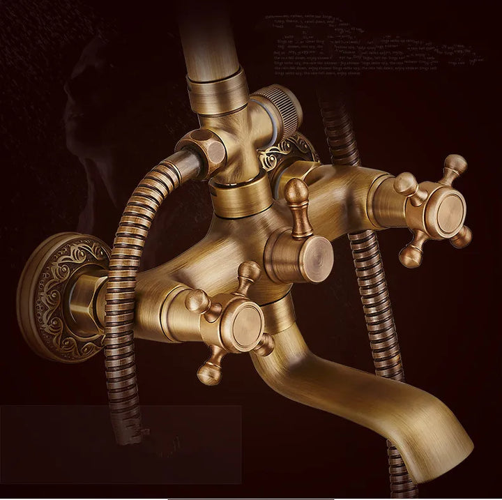ZGRK Classic Rainfall Shower Set Antique Bronze Bath Shower Faucet Set Copper Wall Mounted Swivel Spout Mixer Tap Shower System
