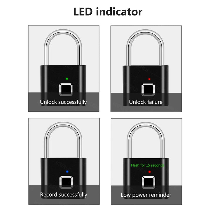 KERUI Smart Fingerprint Padlock USB Rechargeable Mini Size Finger Touch Lock for Door Cabinets Locker Bikes Door Lock