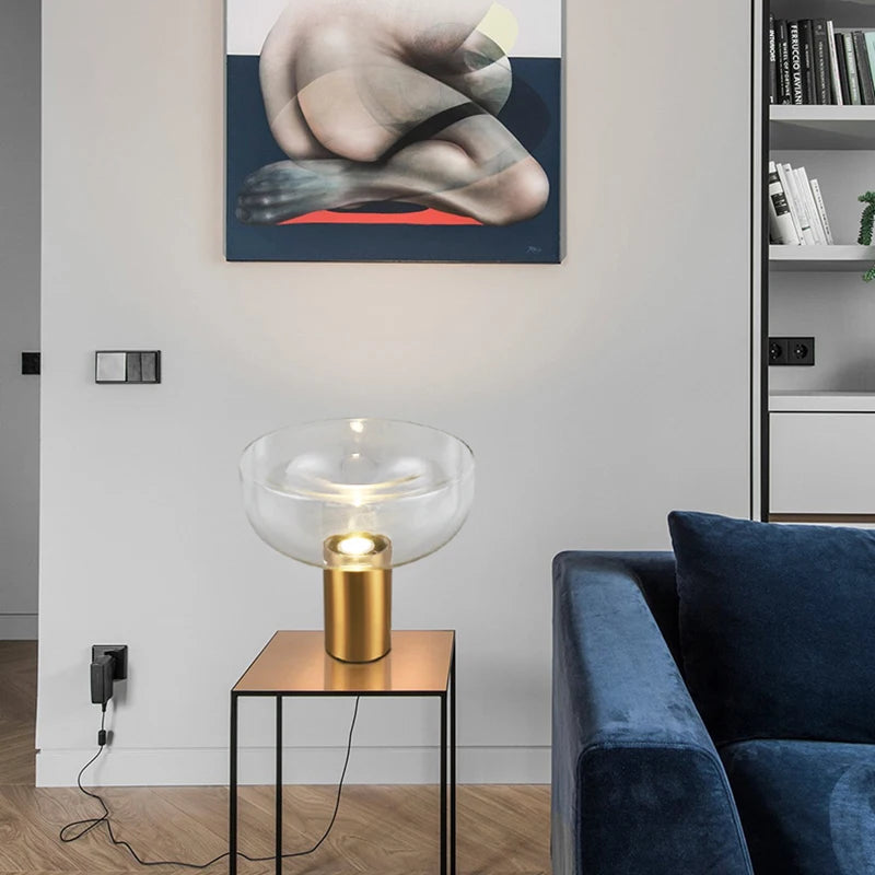 Nordic Clear Glass Table Lamp Creative Swirl Design Gold Hardware Plating Smoky Gray Bedroom Decoration LED E27 Desk Lamp