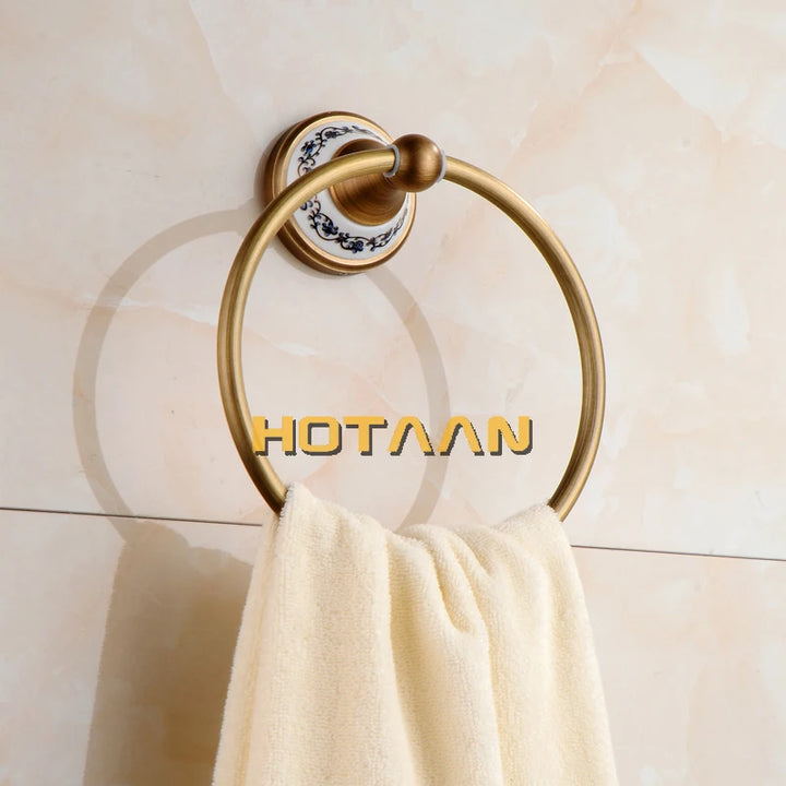 Antique Brushed Solid Brass Bathroom Accessories Sets European Porcelain Bathroom Hardware Sets Ceramic Retro Bathroom Products