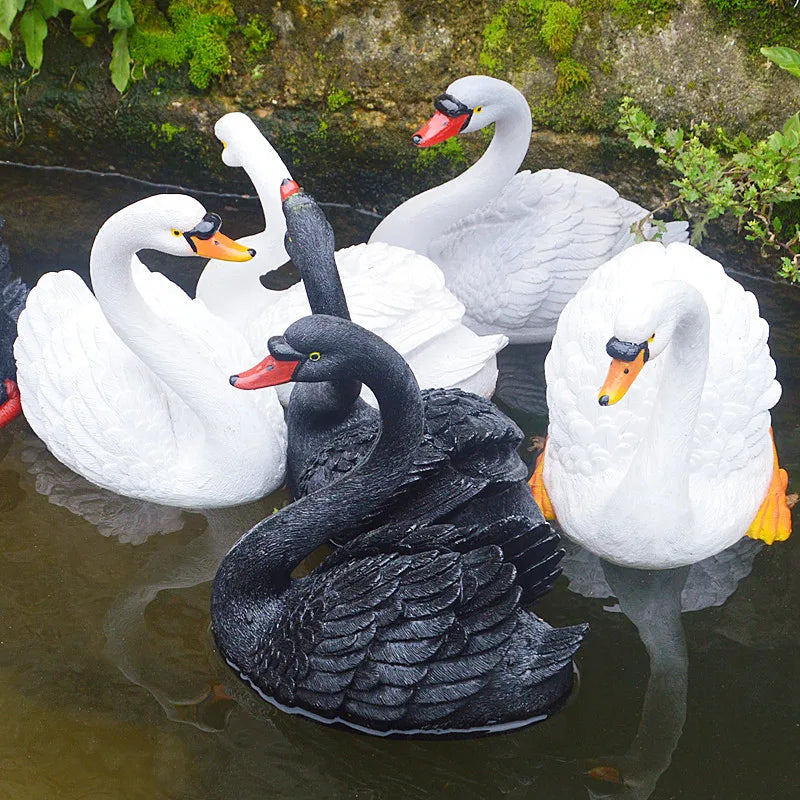 Resin Floating White Black Swan Outdoor Garden Pond Fish Tank Decorative Swimming Swan Sculpture For Garden Decor Ornament