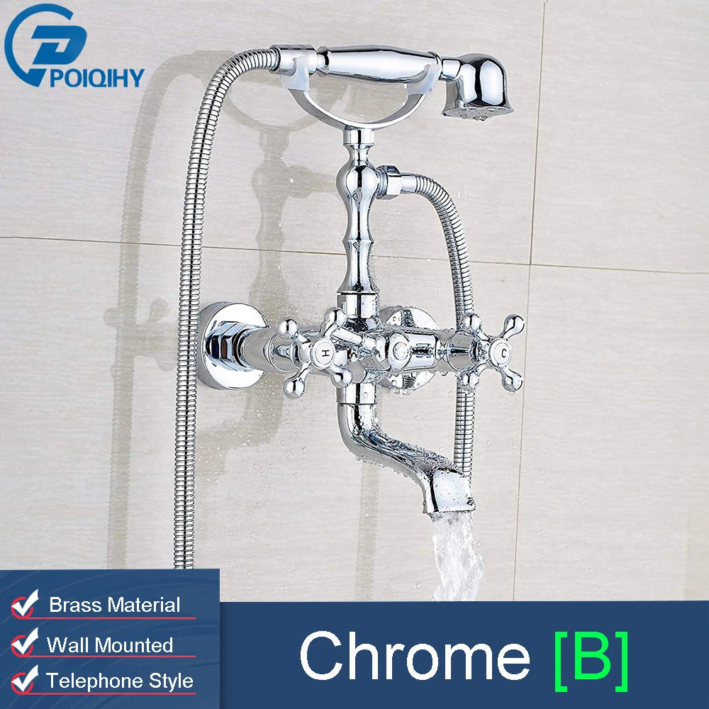 POIQIHY Golden Black Bathtub Shower Faucets Bathroom Wall Bath Shower Set Brass Mixer Tap Swivel Tub Spout Bath Shower Mixers