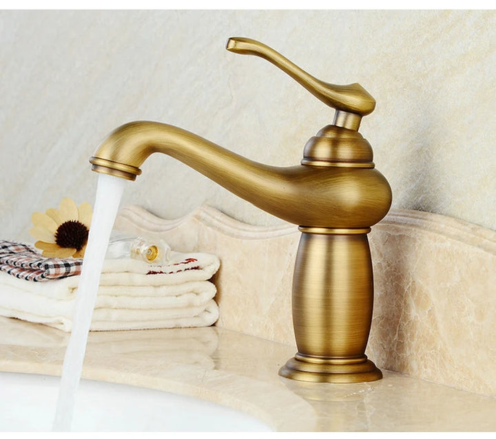 Bathroom Antique Bronze Finish Brass Basin Sink Solid Brass Faucets Single Handle Water Mixer Taps Bath Crane  ELFCT001