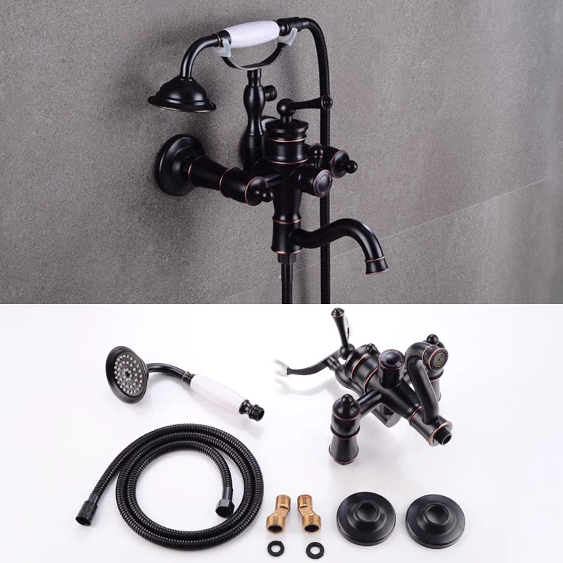 ELLEN Wall Mounted Bathroom Bath Faucet with Hand Shower Black Bath Tub Mixer Tap Bath Shower Mixer ELS2300