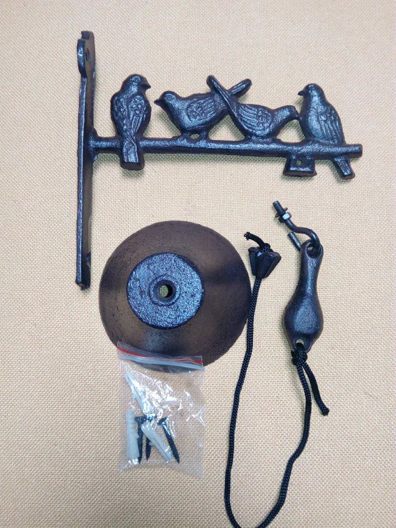 Four Birds  on Branch BellCast Iron Hand Cranking Wall Bell Rustic Retro Wall Mounted Welcome Door Bell Home Garden