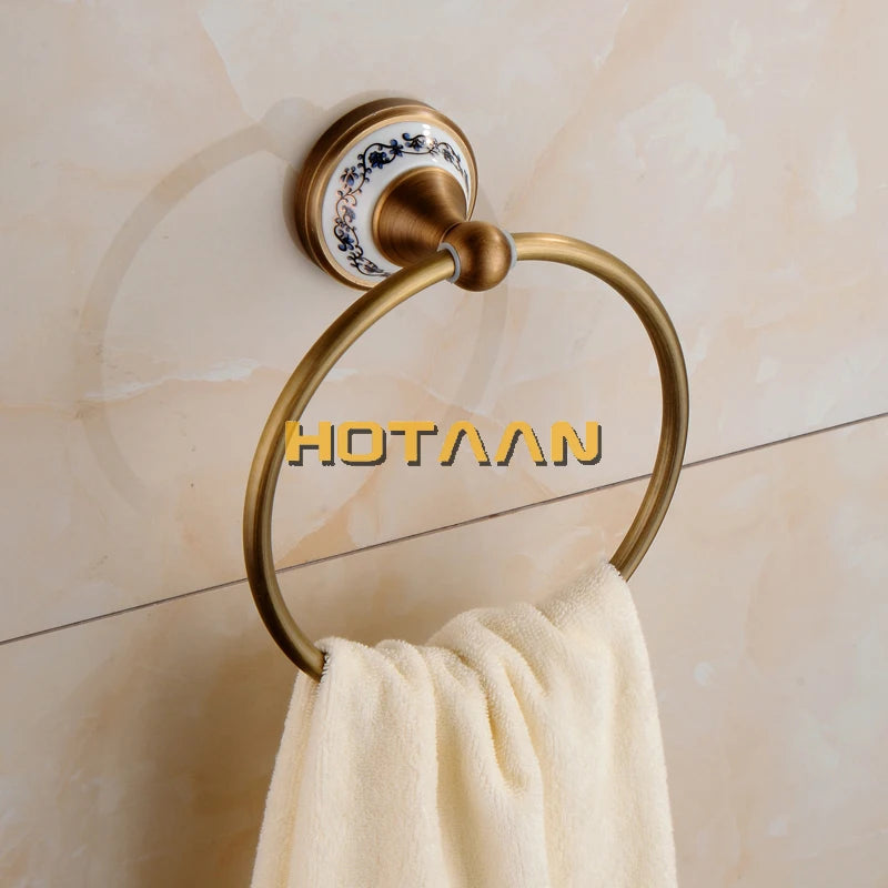 Antique Brushed Solid Brass Bathroom Accessories Sets European Porcelain Bathroom Hardware Sets Ceramic Retro Bathroom Products