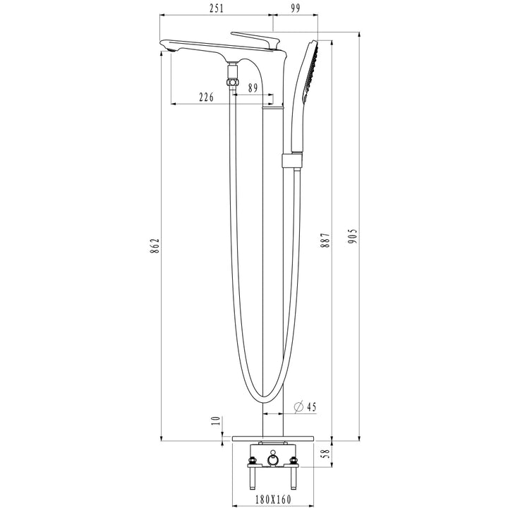White and Gold Floor Mounted Bathtub Faucet Freestanding Tub Mixer Crane with Handshower Floor Mounted Claw Foot.