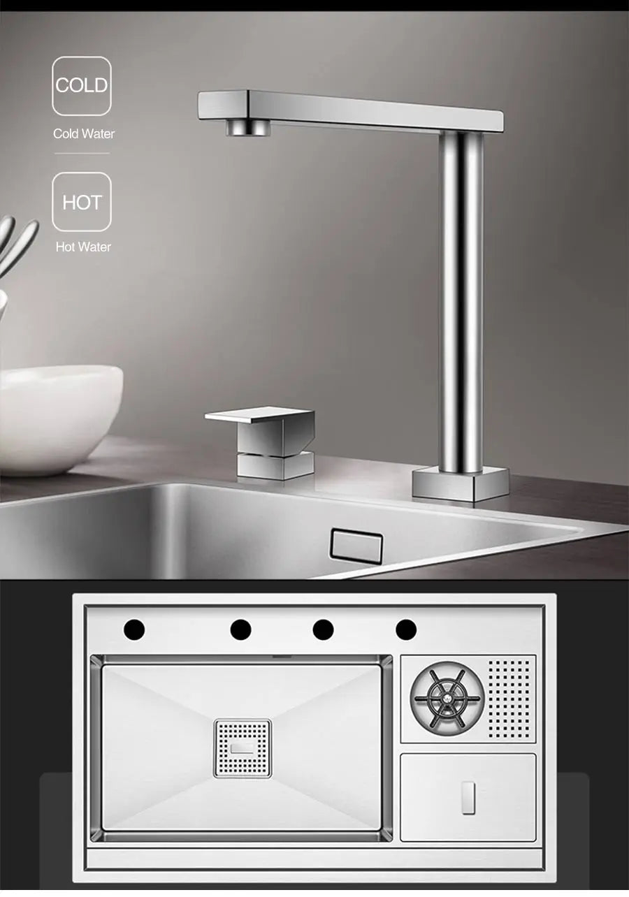 ASRAS Hidden kitchen Sink Single Flip Cover Hidden Large Size 304 Stainless Steel 4mm Thickness Handmade Brushed kitchen Sink