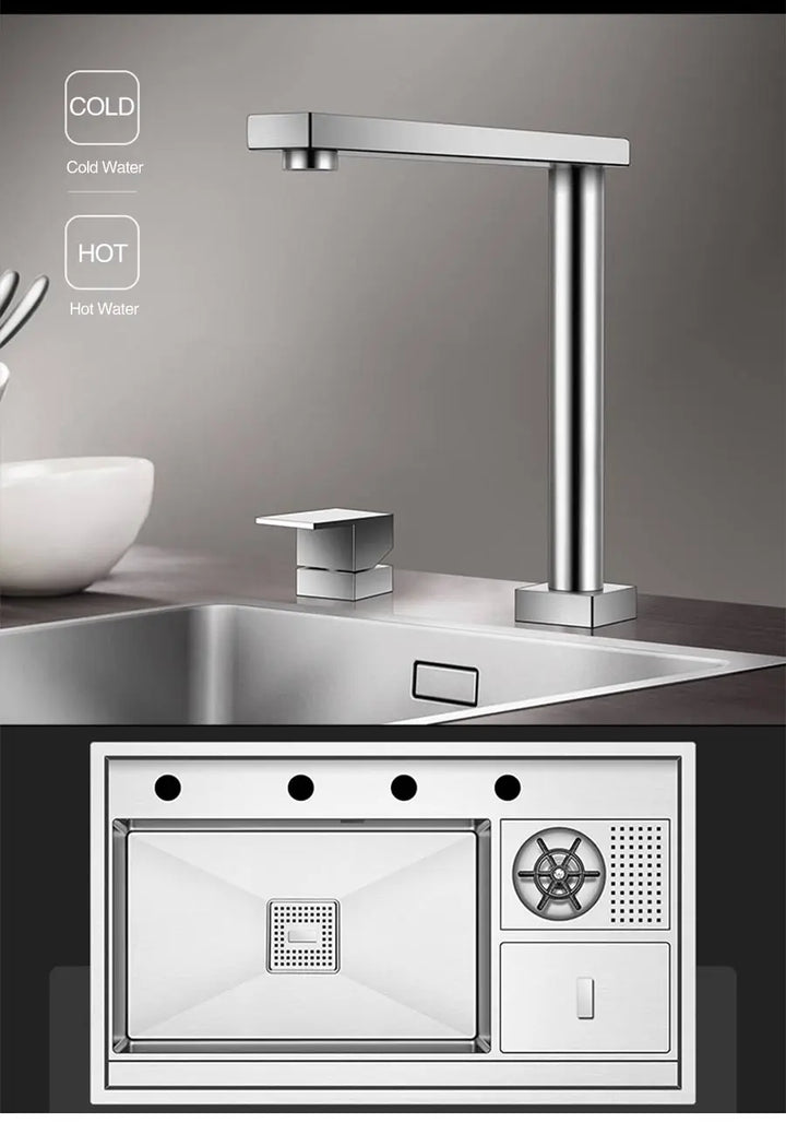 ASRAS Hidden kitchen Sink Single Flip Cover Hidden Large Size 304 Stainless Steel 4mm Thickness Handmade Brushed kitchen Sink