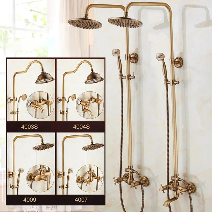 Antique Rain Shower Faucets Set with Hand Brass Wall Mounted Shower Mixer for Bathroom Bath Luxury Rainfall Shower Set EL4006T
