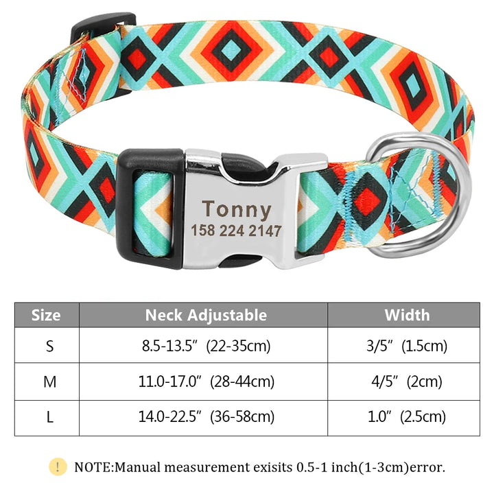 Personalized Small Medium Large Dog Cat Nylon Collar Custom Engraved Name ID Adjustable