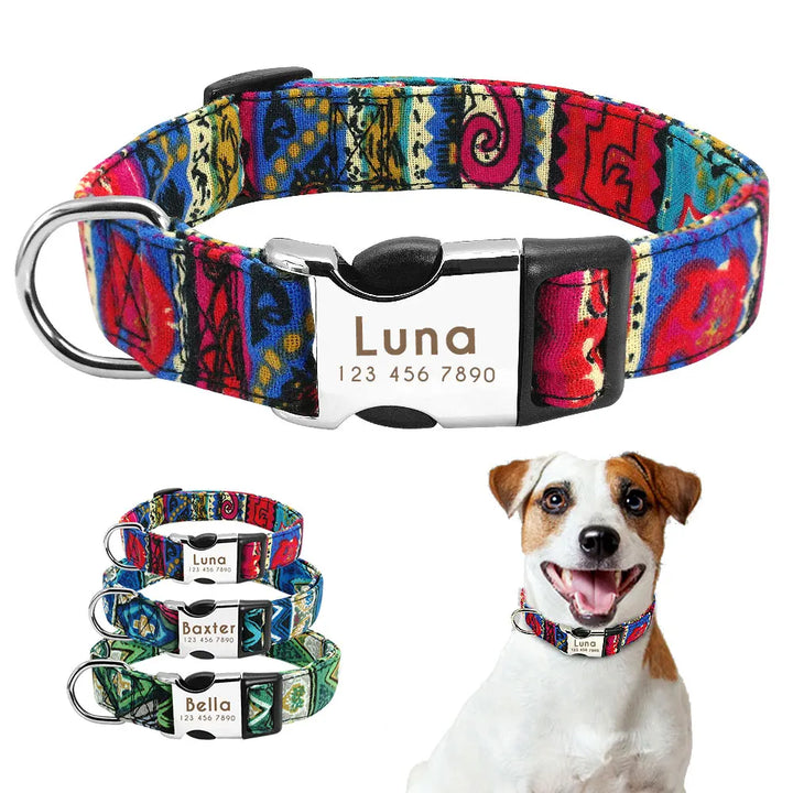 Personalized Small Medium Large Dog Cat Nylon Collar Custom Engraved Name ID Adjustable
