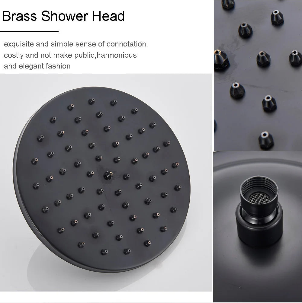 POIQIHY ORB Black Bathroom Shower Faucet In Wall 8" Rainfall Brass Shower Set Mixer Tap Tub Spout Bath Shower Set Dual Handles