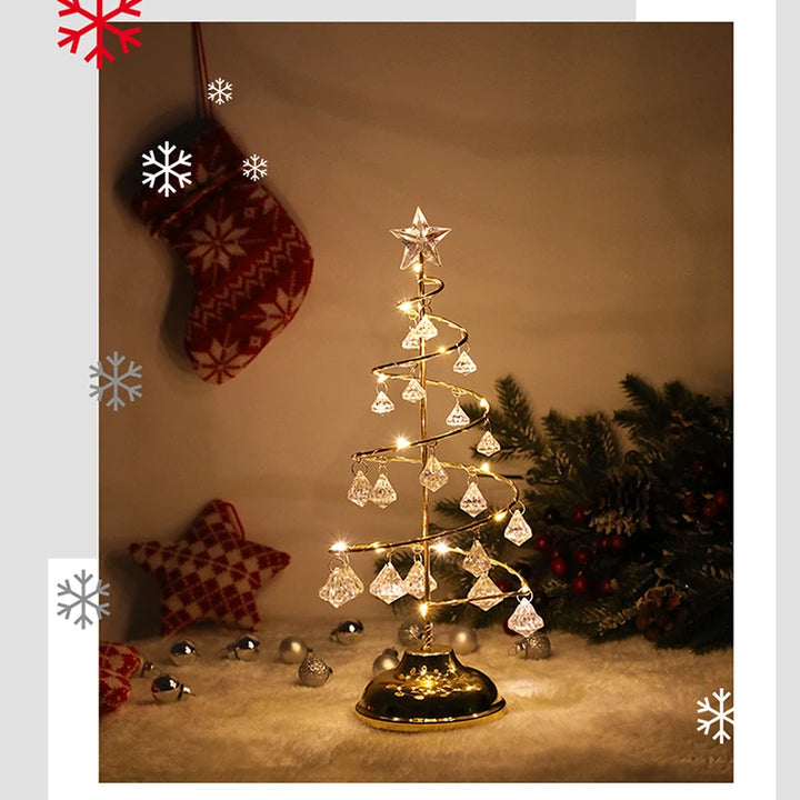 LED Christmas Tree Table Lamp Battery Power Modern Crystal Desk Table Lights