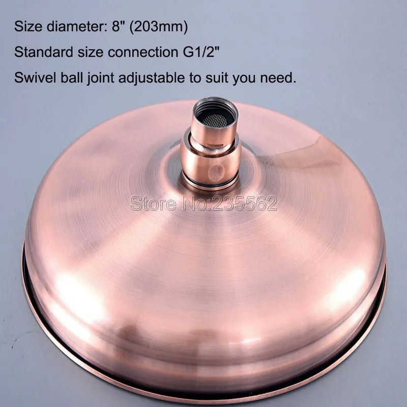 8 Inch Round Rainfall Shower Head Rainfall Bathroom Top Sprayer Antique Red Copper Rain Showerhead Lsh258