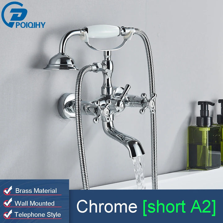 POIQIHY Golden Black Bathtub Shower Faucets Bathroom Wall Bath Shower Set Brass Mixer Tap Swivel Tub Spout Bath Shower Mixers