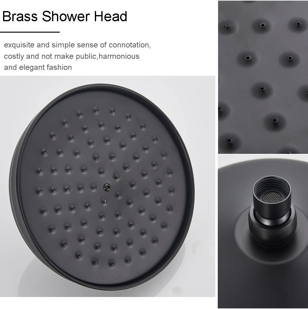 POIQIHY ORB Black Bathroom Shower Faucet In Wall 8" Rainfall Brass Shower Set Mixer Tap Tub Spout Bath Shower Set Dual Handles