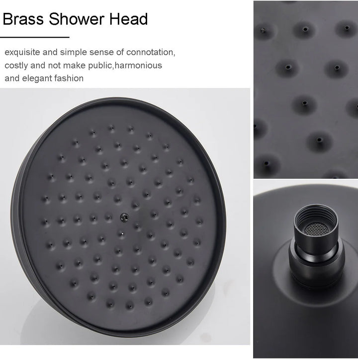 POIQIHY ORB Black Bathroom Shower Faucet In Wall 8" Rainfall Brass Shower Set Mixer Tap Tub Spout Bath Shower Set Dual Handles