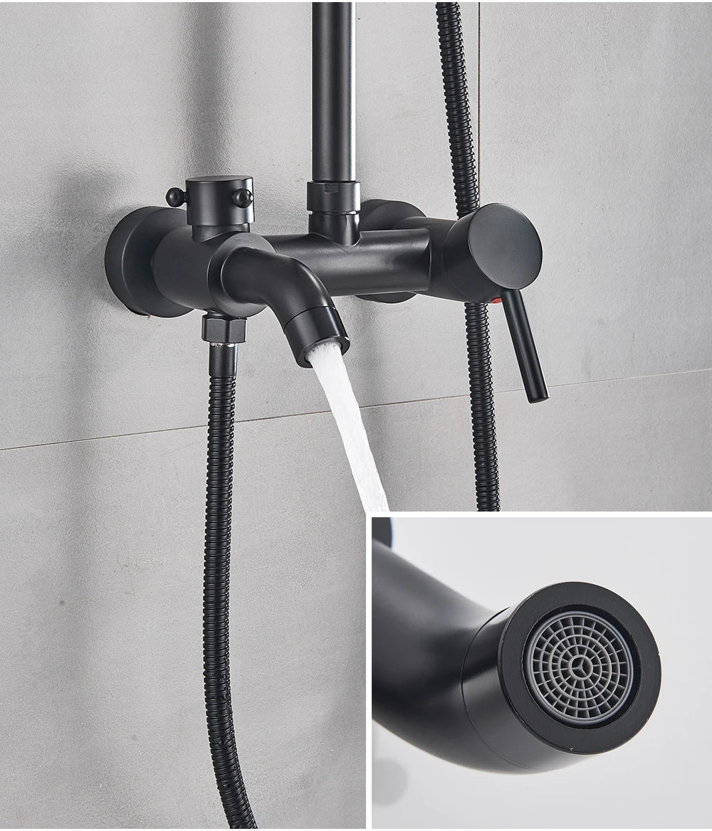 POIQIHY ORB Black Bathroom Shower Faucet In Wall 8" Rainfall Brass Shower Set Mixer Tap Tub Spout Bath Shower Set Dual Handles