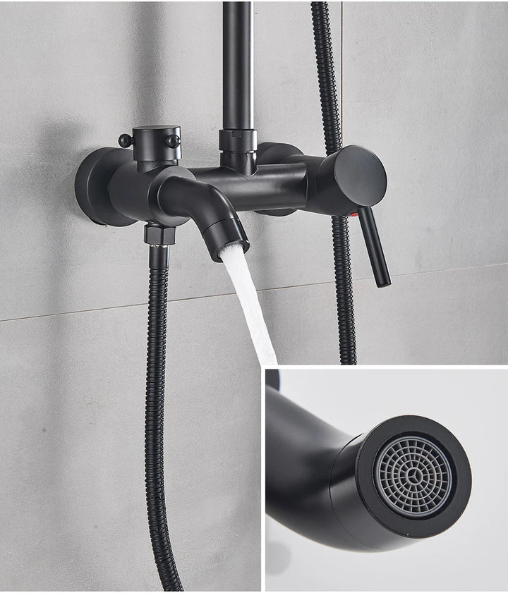 POIQIHY ORB Black Bathroom Shower Faucet In Wall 8" Rainfall Brass Shower Set Mixer Tap Tub Spout Bath Shower Set Dual Handles