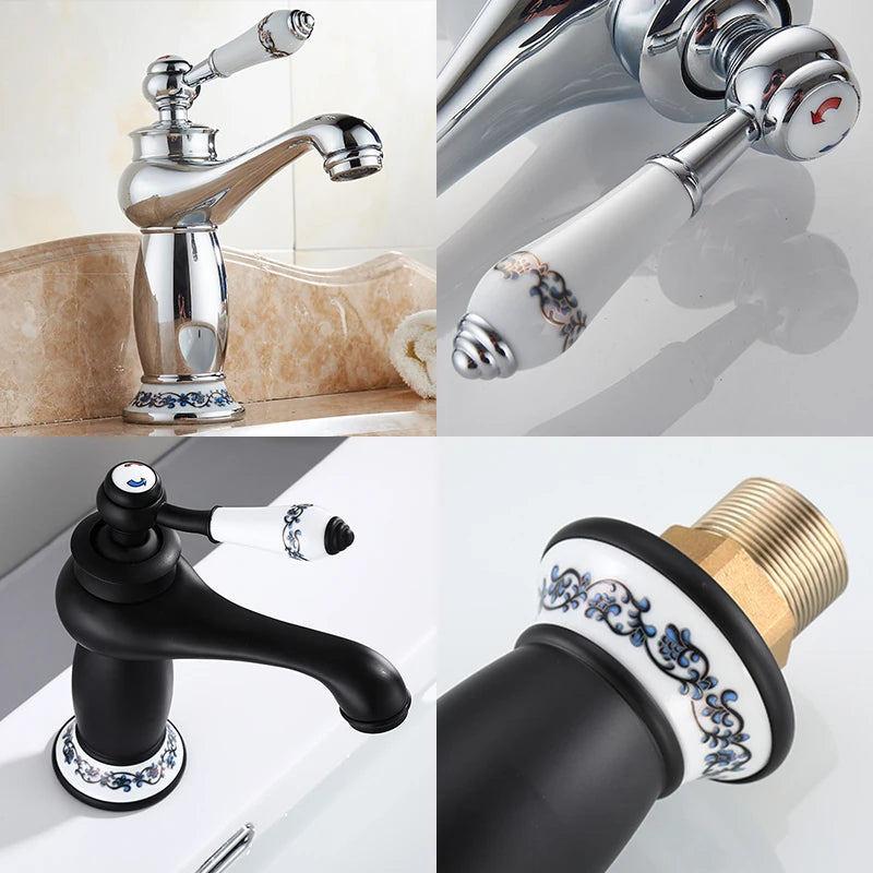 Bathroom Antique Bronze Finish Brass Basin Sink Solid Brass Faucets Single Handle Water Mixer Taps Bath Crane  ELFCT001
