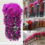 5 Petals Orchid Violet Artificial Flowers Wall Hanging Basket Simulation Fake Flower For Wedding Garden Outdoor Party Decoration