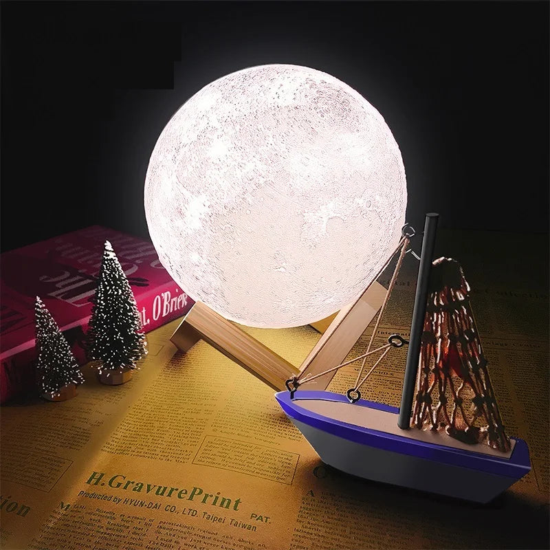 3D Print LED Lamp Moon Earth Jupiter Home Bedroom Decor Creative Mood Night Light USB Recharge Touch Pat Control Colorful