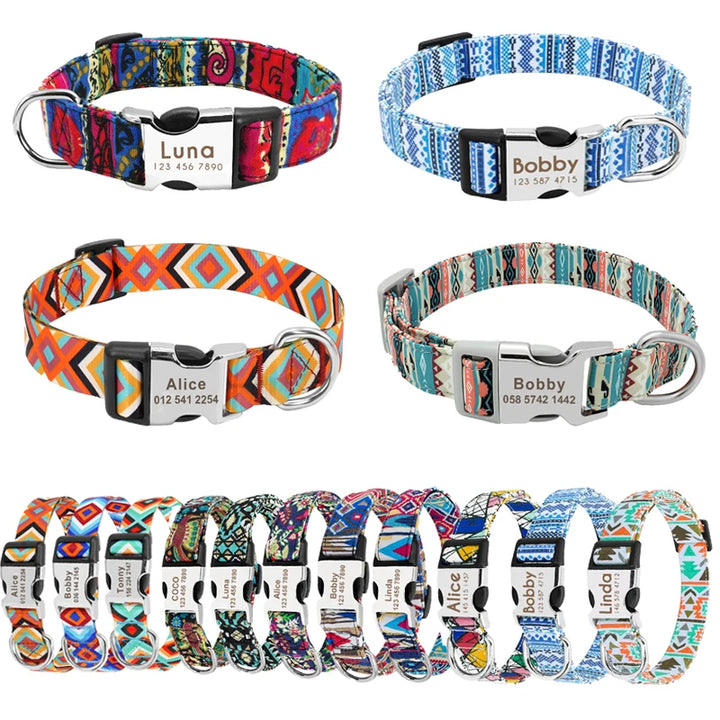 Personalized Small Medium Large Dog Cat Nylon Collar Custom Engraved Name ID Adjustable