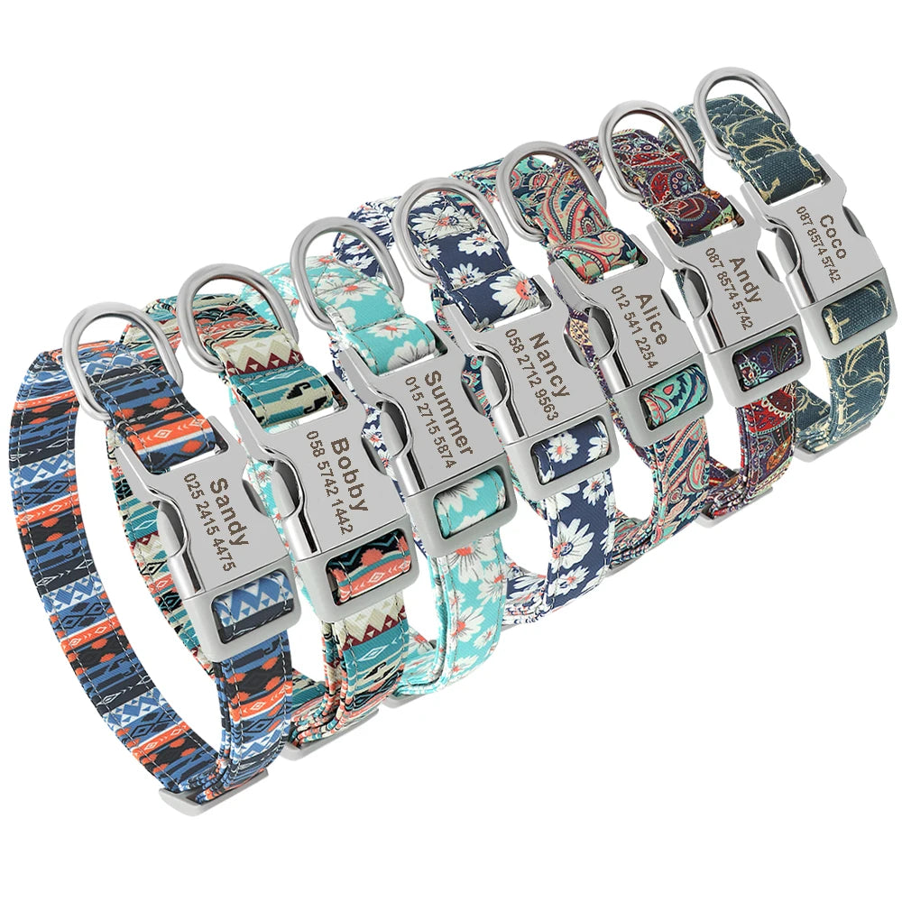Personalized Small Medium Large Dog Cat Nylon Collar Custom Engraved Name ID Adjustable