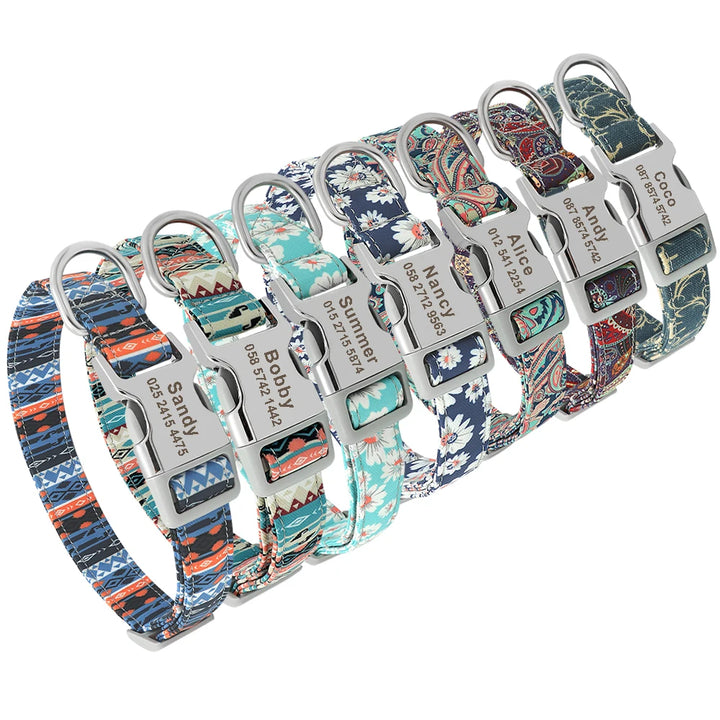 Personalized Small Medium Large Dog Cat Nylon Collar Custom Engraved Name ID Adjustable