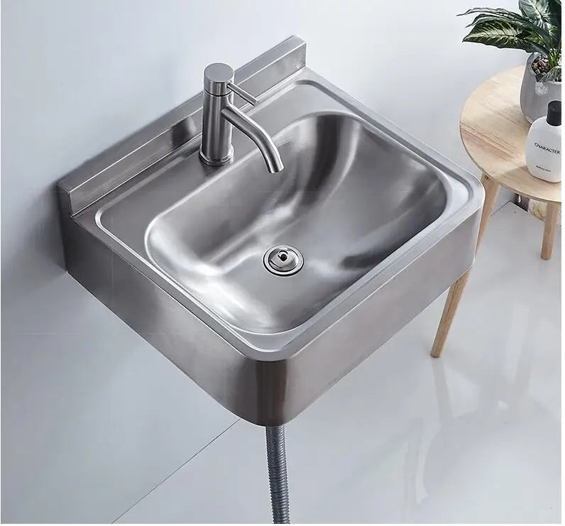 Bathroom wall mounted 304 Stainless steel  sqaure basin with faucet set