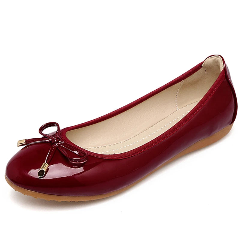 spring shallow mouth shoes women flat bottom wild bow patent leather scoop shoes round toe WSH2511