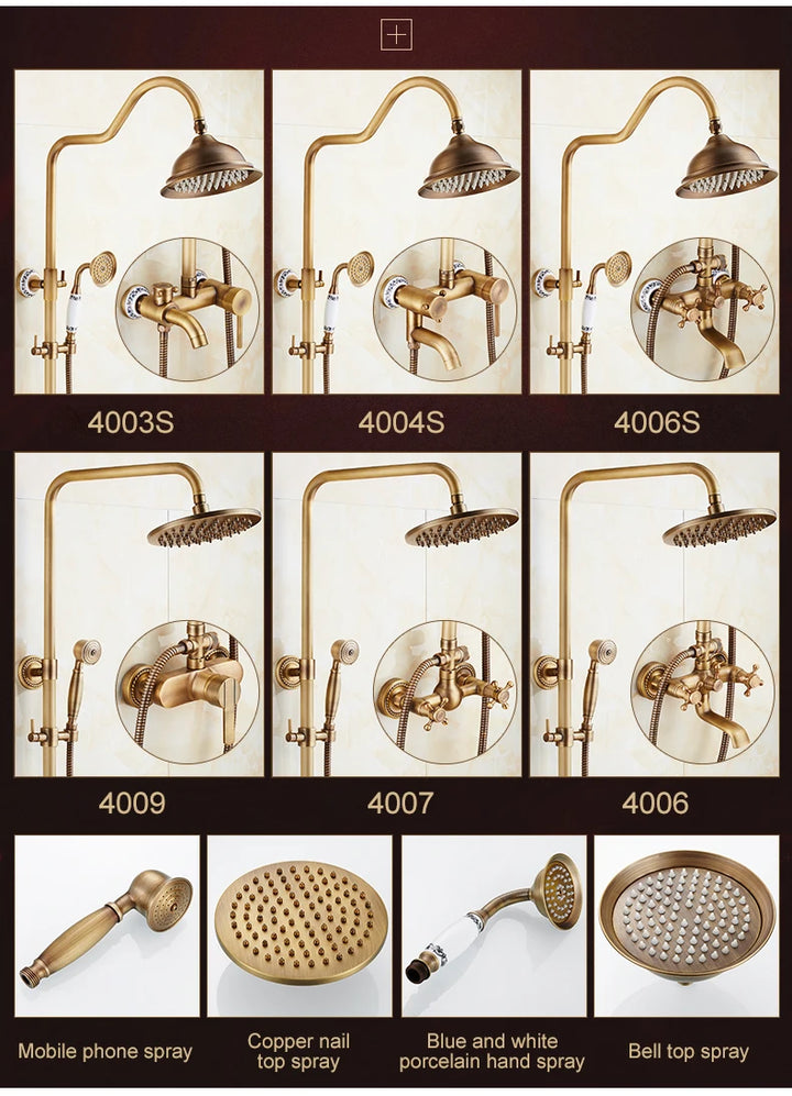 Antique Rain Shower Faucets Set with Hand Brass Wall Mounted Shower Mixer for Bathroom Bath Luxury Rainfall Shower Set EL4006T