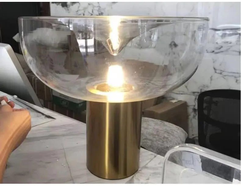 Nordic Clear Glass Table Lamp Creative Swirl Design Gold Hardware Plating Smoky Gray Bedroom Decoration LED E27 Desk Lamp