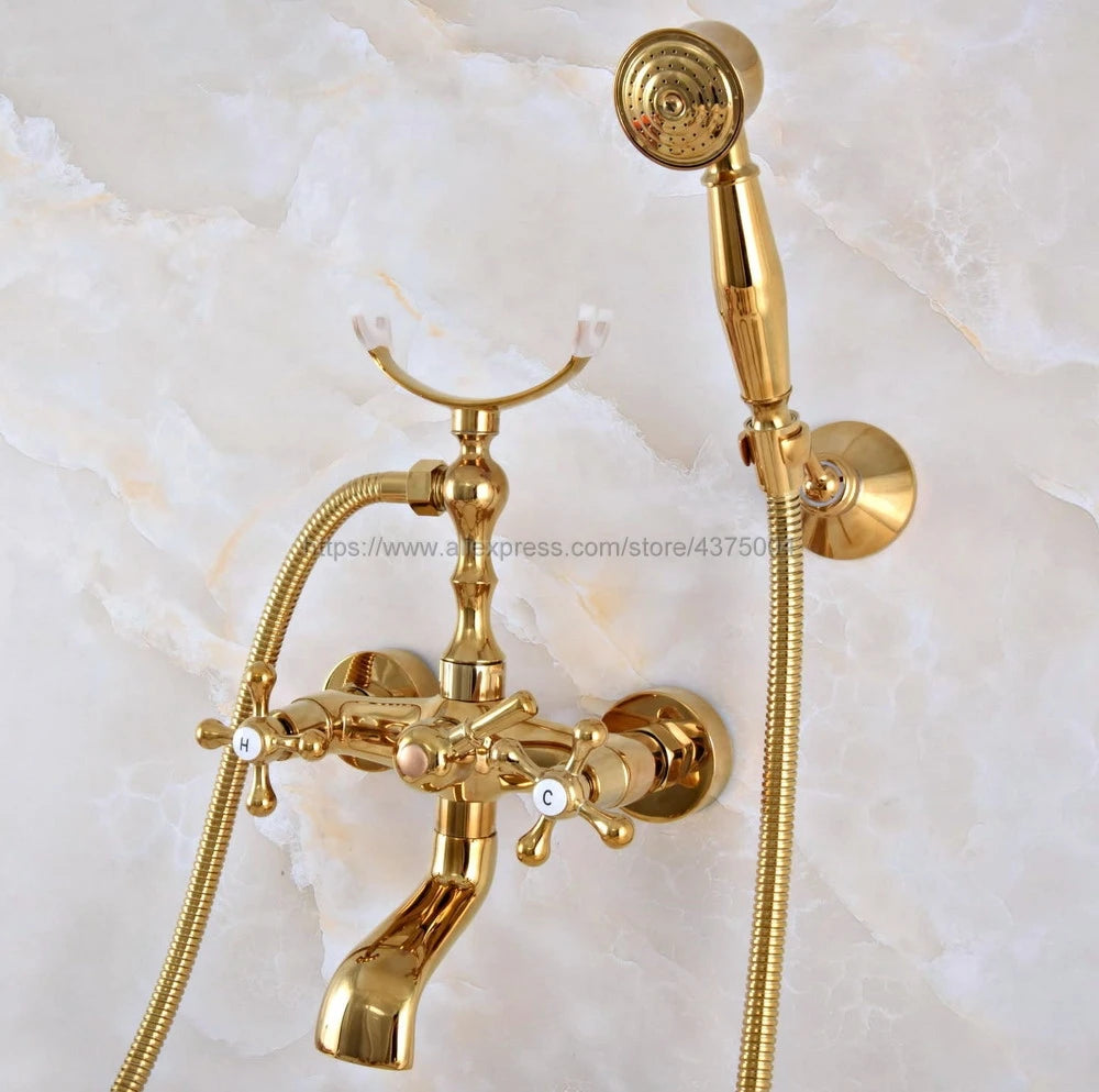 Bathtub Faucets Wall Mounted Gold Color Brass Bathtub Faucet With Hand Shower Bathroom Bath Shower Faucets Nna914