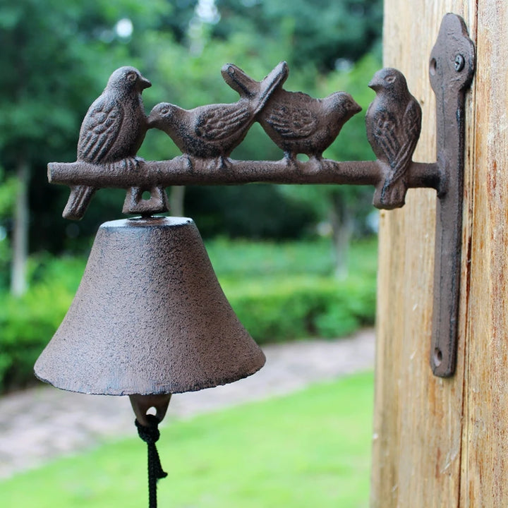Four Birds  on Branch BellCast Iron Hand Cranking Wall Bell Rustic Retro Wall Mounted Welcome Door Bell Home Garden
