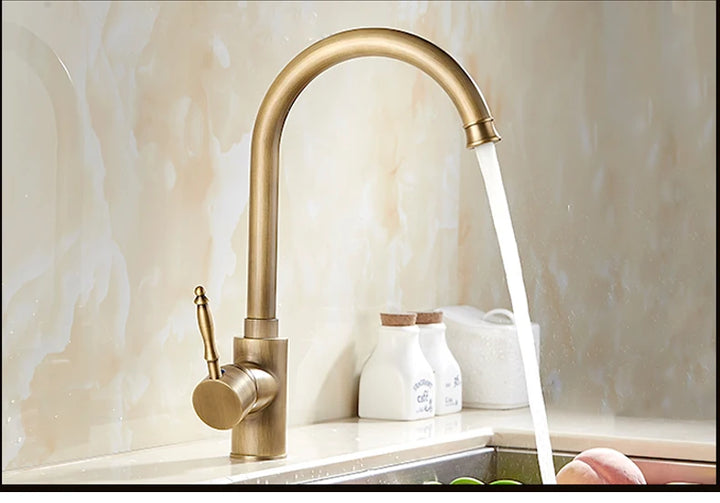 Antique Bronze Kitchen Faucet Ellen Deck Mounted Single Hole Hot Cold Water Mixer Crane for Sink with 360 Rotation