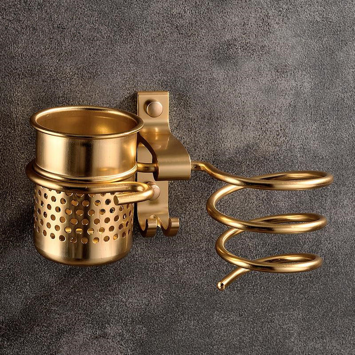 Golden hair dryer rack with cup hair   Households Rack Hair Blow Dryer Holder Aluminum Shelf Bathroom Accessories