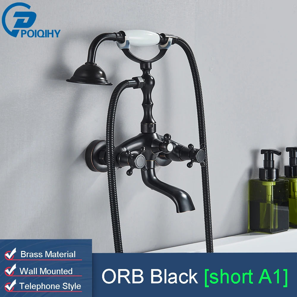 POIQIHY Golden Black Bathtub Shower Faucets Bathroom Wall Bath Shower Set Brass Mixer Tap Swivel Tub Spout Bath Shower Mixers
