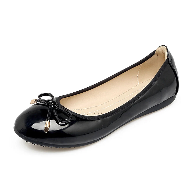 spring shallow mouth shoes women flat bottom wild bow patent leather scoop shoes round toe WSH2511